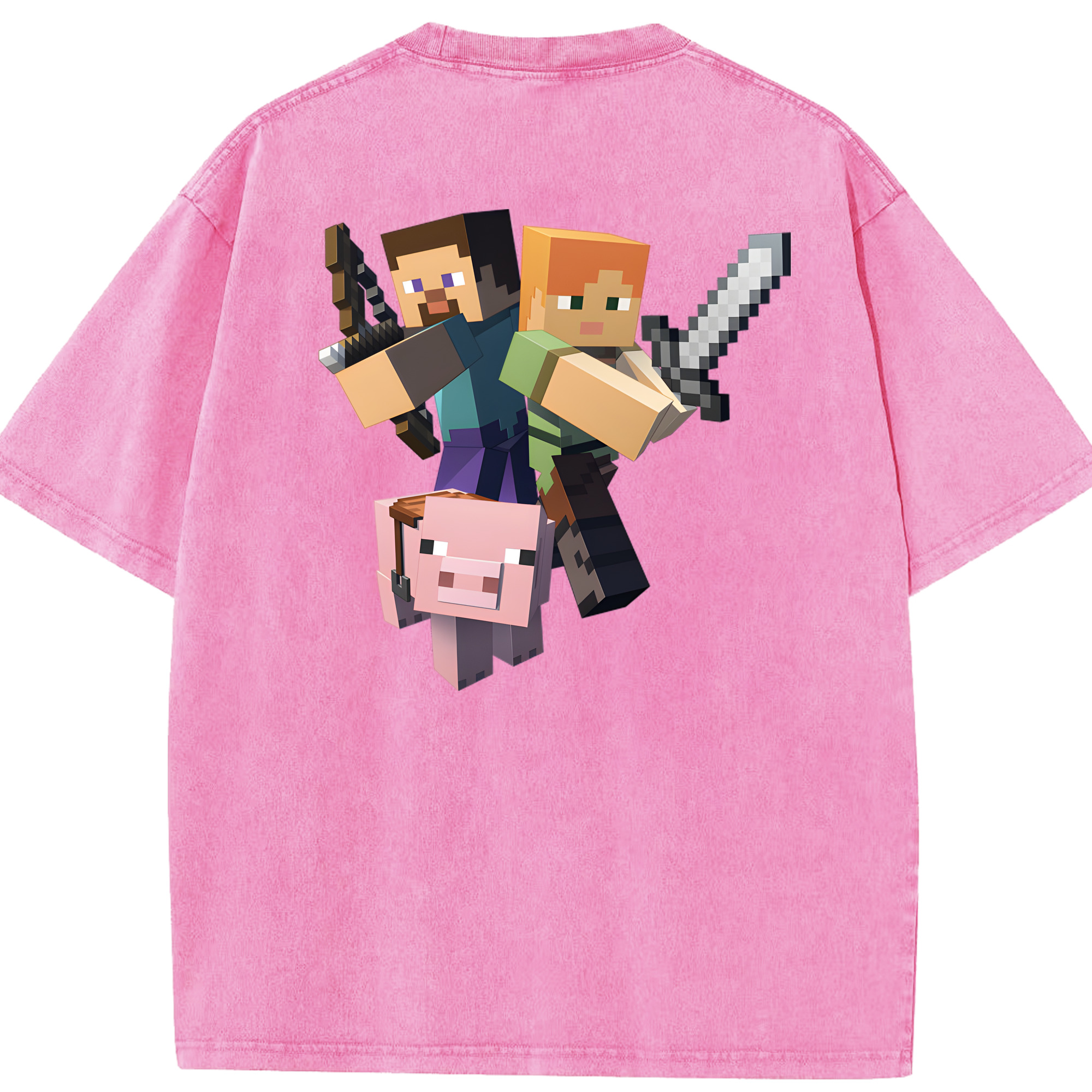 （画像用） マインクラフト ブロックの世界 Minecraft MC Block world 綿100% ヴィンテージ風 半袖Tシャツ（背面プリント）